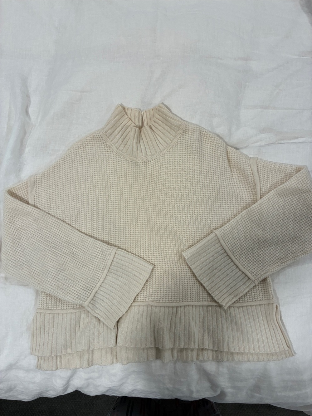 Pilcro Cream Waffle Knit Mock Turtleneck Sweater